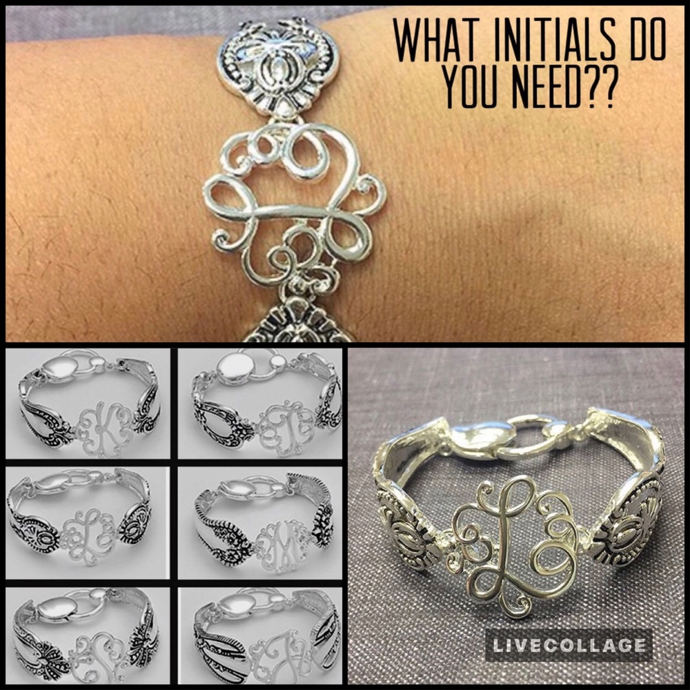 Antiqued Silver Filigree Monogram Bracelets,NWT